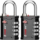 Forge 4-Digit TSA Approved Travel Locks – Heavy-Duty Combination Padlock for Travel, Gym, Pelican Case. Black 2-Pack.