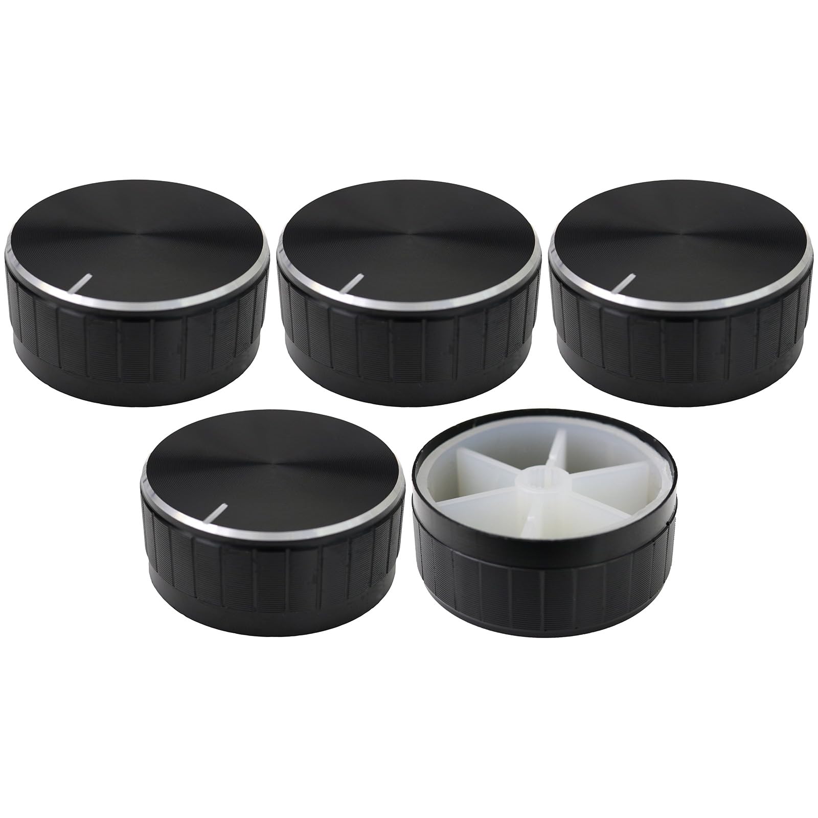 6mm Splined Hole Black Aluminium Amplifier/HiFi Control Knob Pack of 5 (40mm)