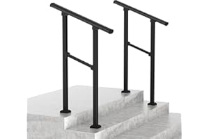 LOVMOR 2 Pack 2 Step Hand Rails for Outdoor Steps, Wrought Iron Railing, Exterior Hand Railing for Steps, Porch Railing Kit (1-2 Steps Handrail)