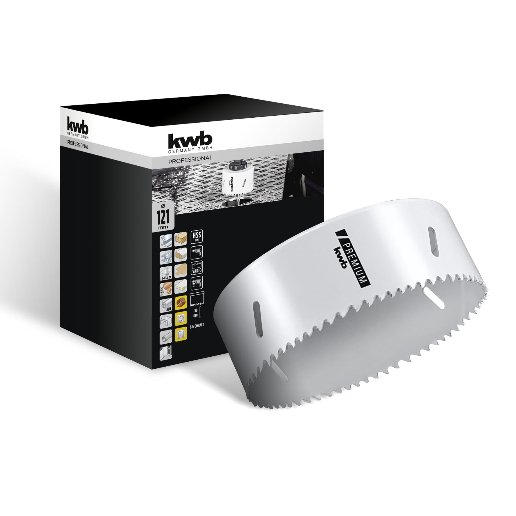 kwb Hss Bi-Metal Hole Saw Ø 121 Mm, 8% Cobalt Alloy With Progressive Vario-toothing and High Precision for Versatile Use