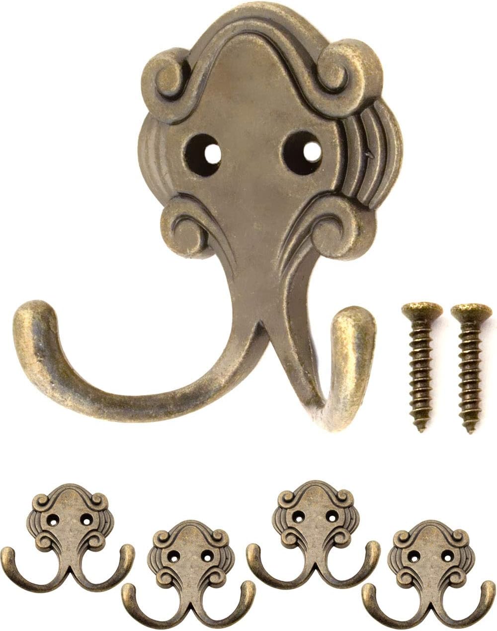 Fuxxer® antique style double coat hooks, cast iron in bronze look, set of 4, 5.2 x 5.7 x 2.2 cm