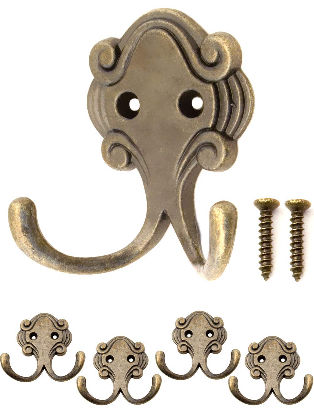 Fuxxer® antique style double coat hooks, cast iron in bronze look, set of 4