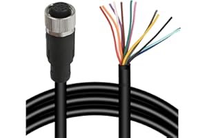 SOLNIQUE M12 12 Pins Female Connector Cables, Waterproof IP67 Solder Locking System, Brass Gold-Plated Contacts, A Code Straight Aviation Sensor Electrical Cable 30V 1A Industrial Grade Cable (5 Meter)