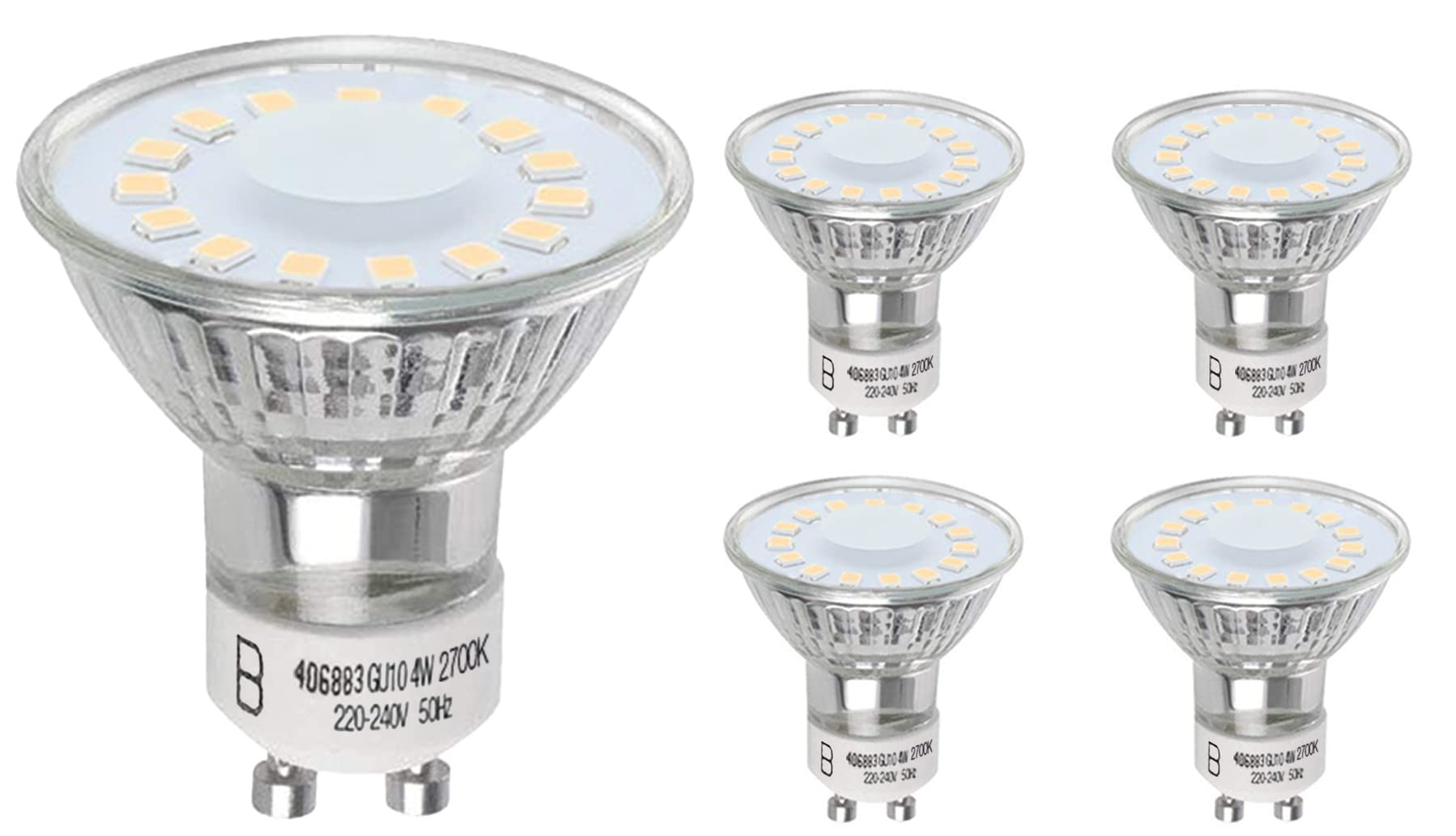KEPLIN GU10 Led Bulbs, Pack of 5, 50 W Halogen Bulb Equivalent, 4W 350lm, Warm White Lighting 2700K, 120° Angled Beam, Saving on Bills [Energy Class A++],Warm White (2700k),402103