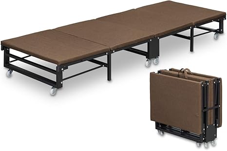 Amazon Co Jp Ottostyle Jp 折りたたみ コンパクトベッド 65cm 1cm 24cm ブラウン マットレス一体型 四つ折り 耐荷重150kg 小型 ワンルーム 仮眠 来客 子供部屋 簡単収納 タイヤ キャスター付 ホーム キッチン