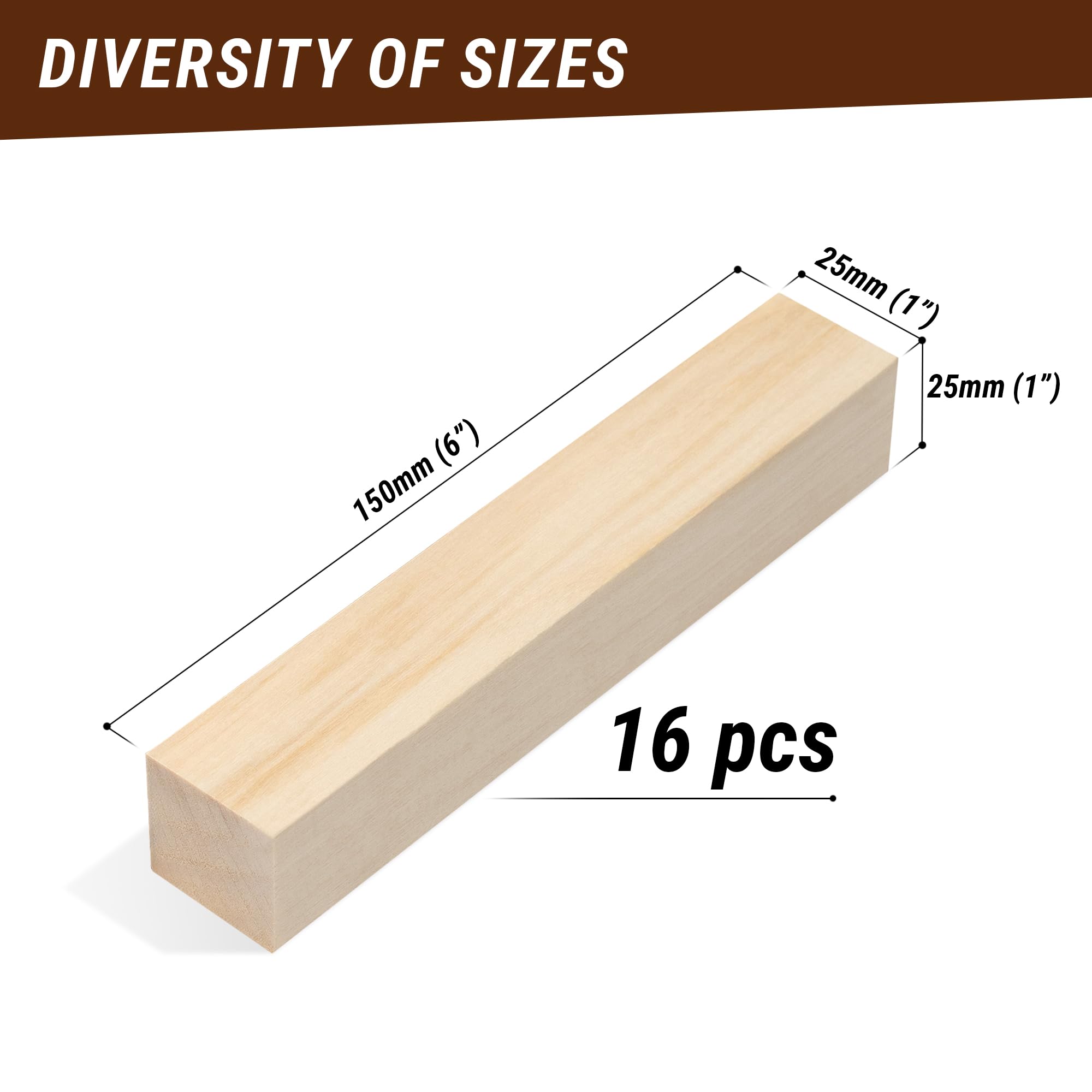 BeaverCraft Basswood Carving Blocks BW16 pcs - Soft Whittling Wood Carving Kit for Beginners - Unfinished Wooden Block Set - Basswood for Crafts