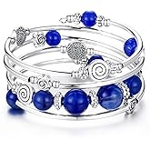 BULINLIN Wrap Bangle Rose Bead Bracelet - Beaded Bracelet with Natural Agate Stone Gifts For Women