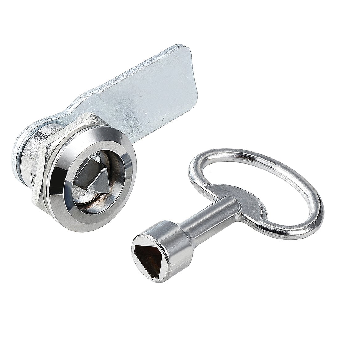 sourcing map Cam Lock with Triangle Socket Key, 3/4" Cylinder Length, Fits on 3/8" Max Panel Thickness, Zinc Alloy Chrome Plated, Keyed Alike