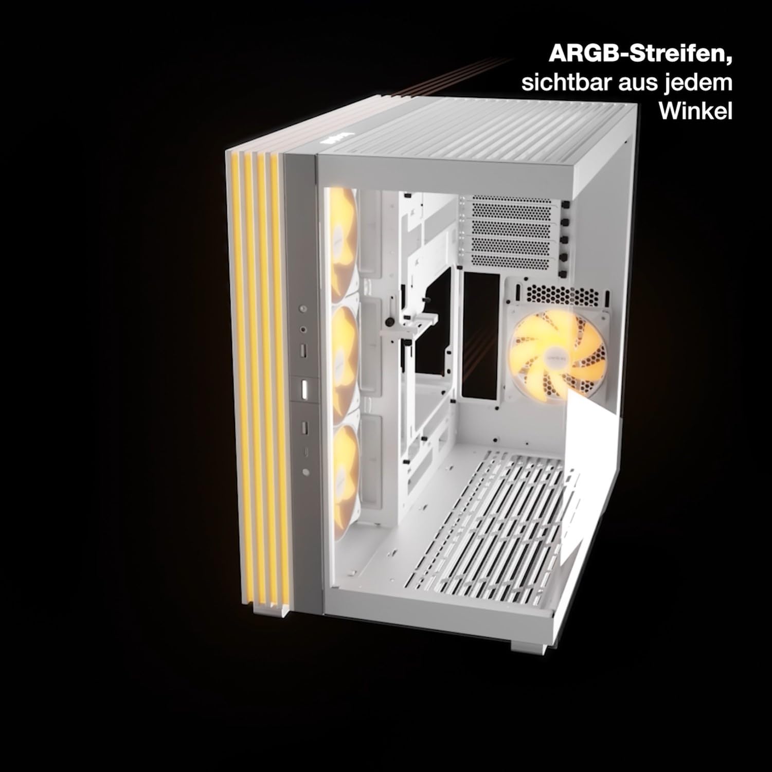 be quiet! Light Base 600 LX Black PC-Gehäuse, atemberaubender Panorama-Blick, Show Case, Dual Chamber Design, massiver ARGB LED-Streifen, 4 Light Wings LX PWM Lüfter, invertiert und horizontal nutzbar 3