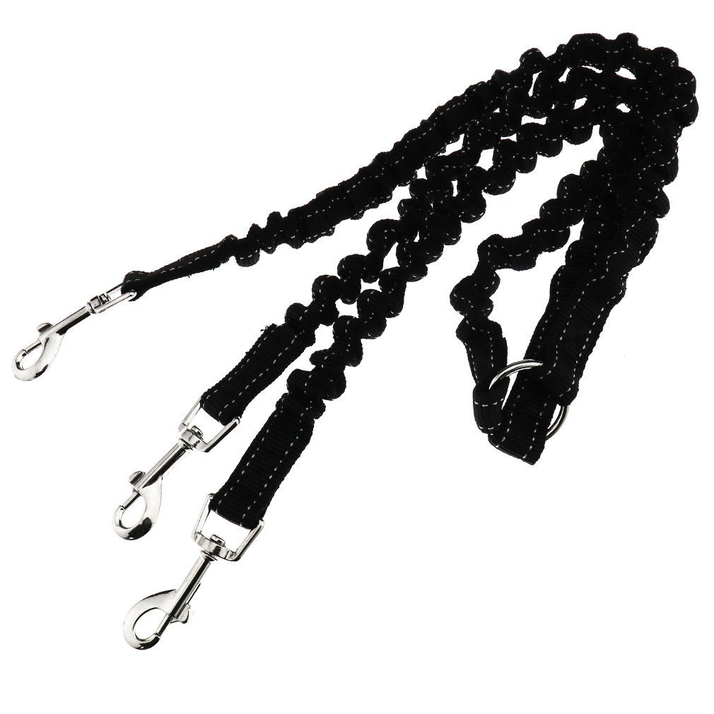 SING F LTD 3 Way No-Tangle Triple Coupler Dog Bungee Walking Leash Lead Rope Strap Black