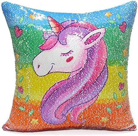 foozuop Unicorn Throw Pillow Cover Mermaid Sequins pillowcase Reversible pillows Decorative Cushion Covers 16"x16" (rainbow)