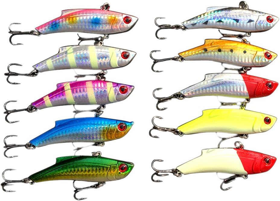 DERALA 10pcs Bionic VIB Minnow Fishing Lures CrankBait Sinking Rattles 9cm/35g