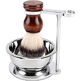 PerPro Deluxe Stainless Shave Razor Stand + Shaving Soap Bowl with Shaving Brush,Compatible with Gillette Fusion,Double Edge Safety Razor,Cartridge Razor