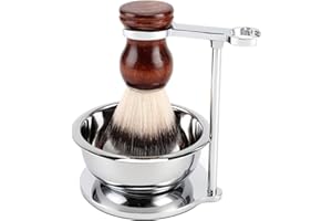 PerPro Deluxe Stainless Shave Razor Stand + Shaving Soap Bowl with Shaving Brush,Compatible with Gillette Fusion and Mach 3,Double Edge Safety Razor,Cartridge Razor