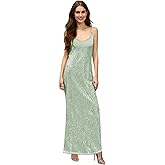 BOLLEY JOSS Women's Sequins Maxi Dress Sexy Spaghetti Strap Long Dress Sparkly Back Slit Bodycon Dresses