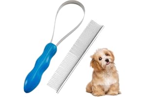 2 Pcs Dual-Sided Dog Shedding Blade, Pet Grooming Comb Set for Large Dogs and Cats With Stainless Steel Blade