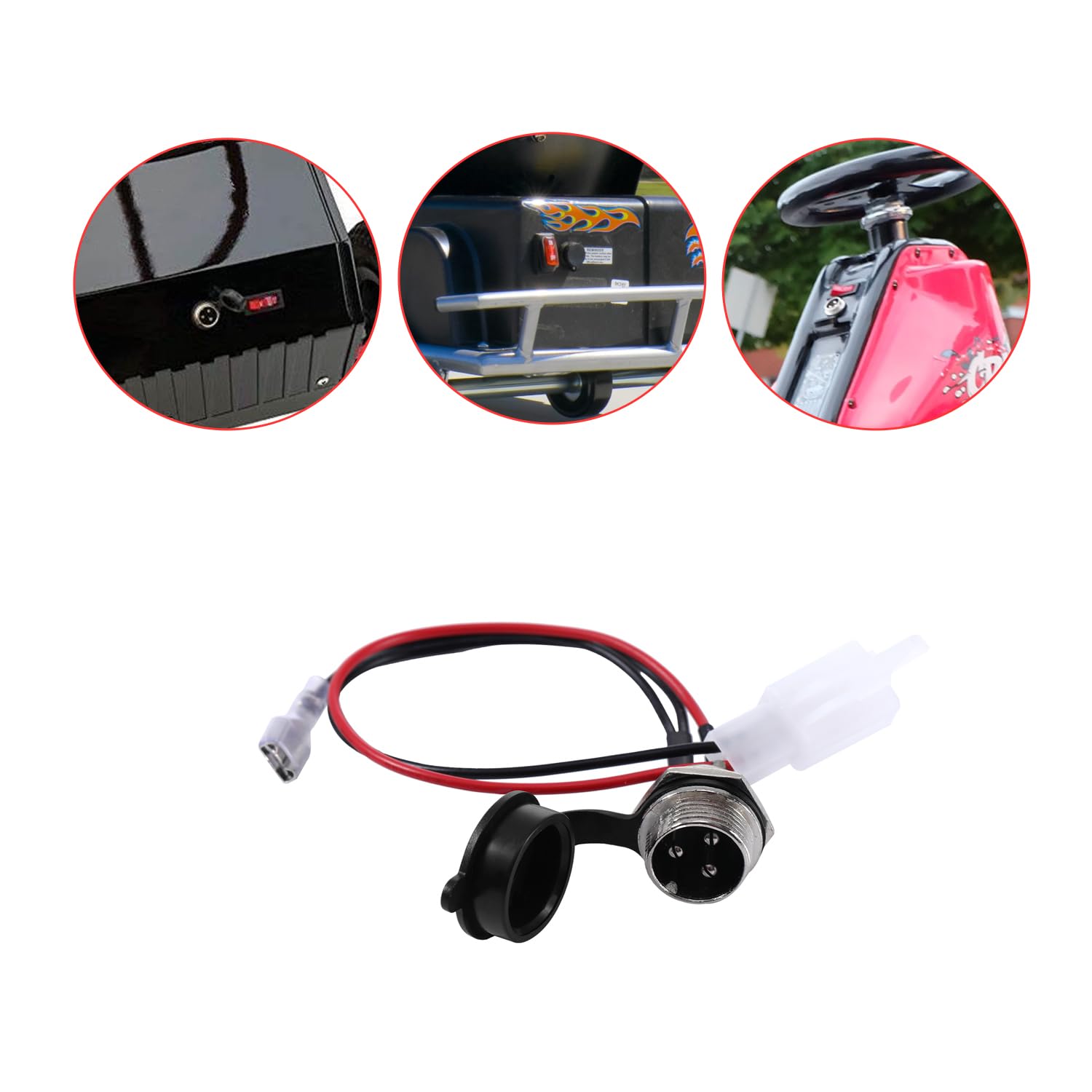 KAMIER 3 Wires Charger Port Replacement for Razor Crazy Cart XL DLX Shift Ground Force Drifter Go Cart Kart Dune Buggy E325 E300 E200 E175 E100 Kids Electric Scooter E-Scooter E-Bike Charging Parts