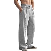 Quskc Men's Baggy Sweatpants Straight Leg Open Bottom Corduroy Pants Casual Drawstring Waist Joggers with Pockets