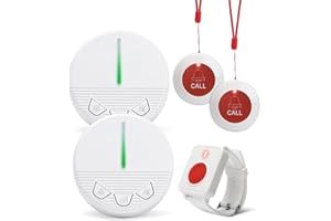 CYSSJF Call Button for Elderly Seniors at Home Wireless Caregiver Pager Call Button Emergency Alert Button 2 Plugin Receivers 2 Waterproof Transmitters 1 Watch Button