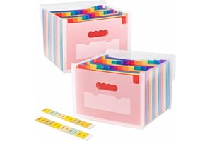 2 Pack 24 Pocket Accordion File Organizer, Document Organizer for Letter Size A4 Papers, Expanding File Folder with Month Lab
