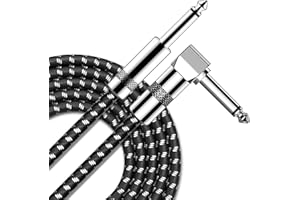 SDYQD Guitar Cable 10 ft - 1/4 Inch Right Angle Black/White Instrument Cable - Professional Quality Electric Guitar Cord and Amp Cable - Electric Instrument Cable Pro Audio
