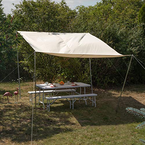 Relaxdays Sonnensegel rechteckig, steckbare Stangen, Seile, Erdspieße, wasserfest, UV-beständig, Polyester, 3x4m, beige – Bild 3
