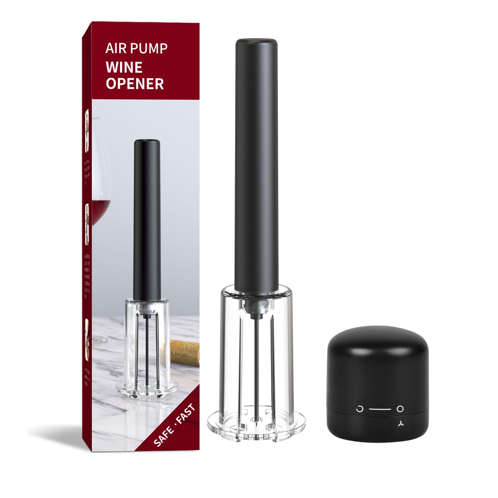 FBBULES Air Pressure Bottle Opener Set, Pump Corkscrew with Reusable Silicone Bottle Stopper with Rotating Switch, Convenient and Stylish Wine Accessory Set for Party, Home, Restaurants