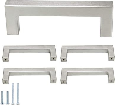 Probrico 5 Pack Square Kitchen Cabinet Handles 3 3 4 96mm Holes Centers Modern Stainless Steel Drawer Pulls Brushed Nickel 4 1 4 Overall Length Amazon Com
