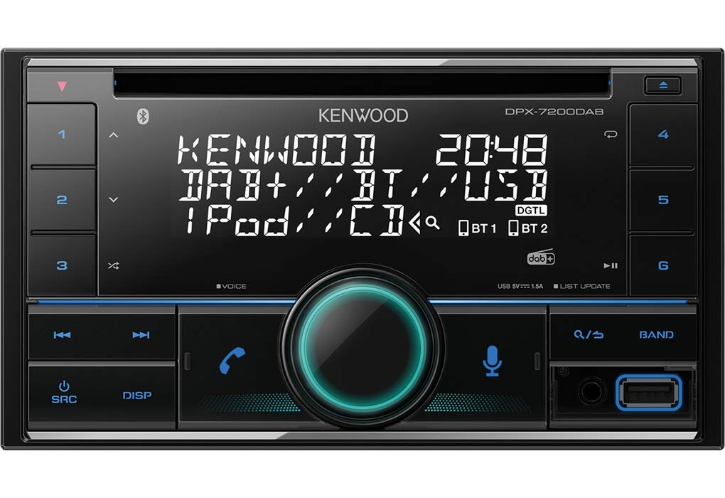 Kenwood DPX-7200DAB 2-DIN CD Car Radio with DAB+ and Bluetooth Hands-Free Kit (Alexa Built-in, USB, AUX-In, High-Performance Tuner, Spotify Control, Sound Processor, 4 x 50 W, Various Button Lighting)