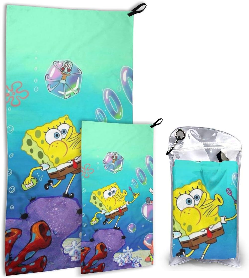 2 Packs Sports Beach Towel, Spongebob Super Absorbent Quick Dry Towels for Camping