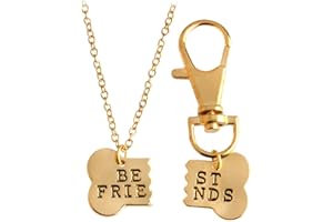 Meiligo® Fashion 2 Pcs Couples Alloy Dog Bone Necklace Key Chain Best Friends Puzzle Pendant Matching Dog Tag Necklace Set