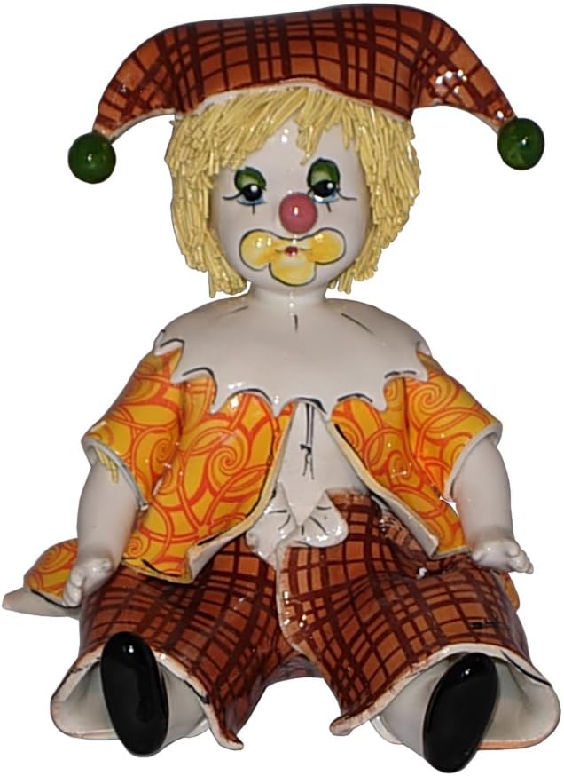 Zampiva Authentic Italian Vinatge Shelf Clown in Brown with Yellow Hair Collectible Figurine