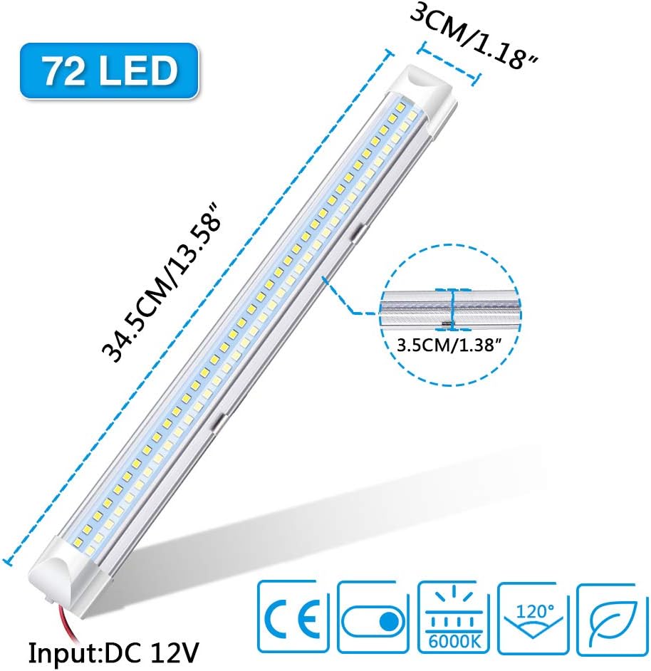AUDEW LED 12V Interior LED Light Bar White Strip Light 340mm 12V 4.5W 72 LED Car Interior Light Strip for Van Bus Caravan with On / Off Switch (2 Pcs): Automotive