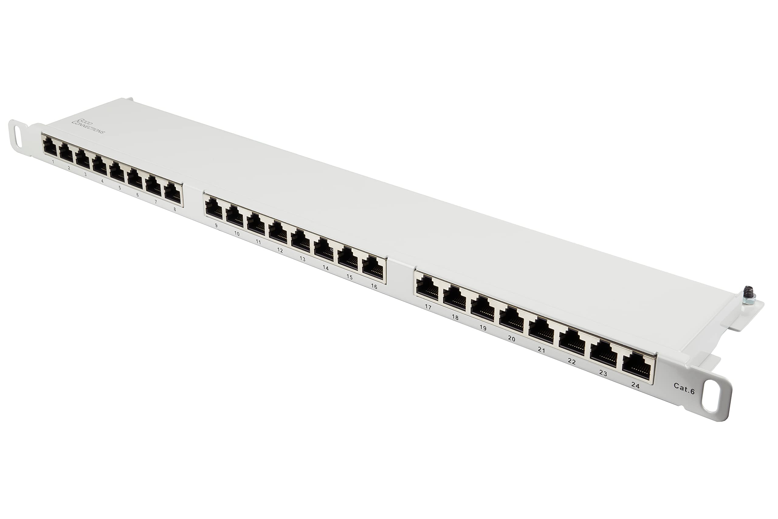 Good Connections® Patch Panel/Patch Panel - 19" - Server Mount/Rack Mount - CAT6, 500 MHz - GIGABIT Enabled - 24-Port - 0.5 U - STP Shielded - Tool-free Opening - Light Grey (RAL7035)