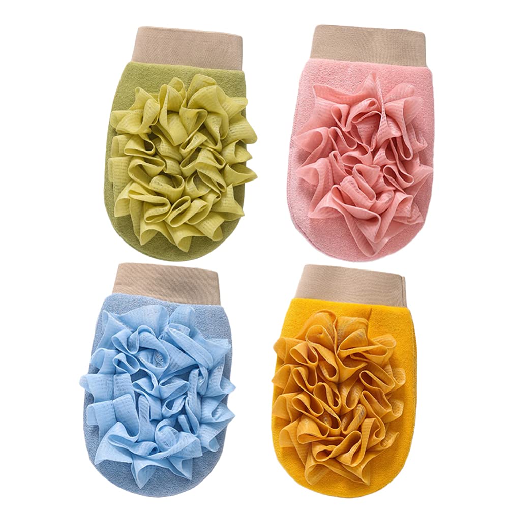 FOMIYES 4Pcs Bath Sponge Gloves with Shower Loofahs Double Sided Mesh