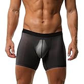 Evankin Men's Boxer Brief Underwear Ice Silk Mesh See Through Underpants Sports Extended Anti Crotch Shorts Running
