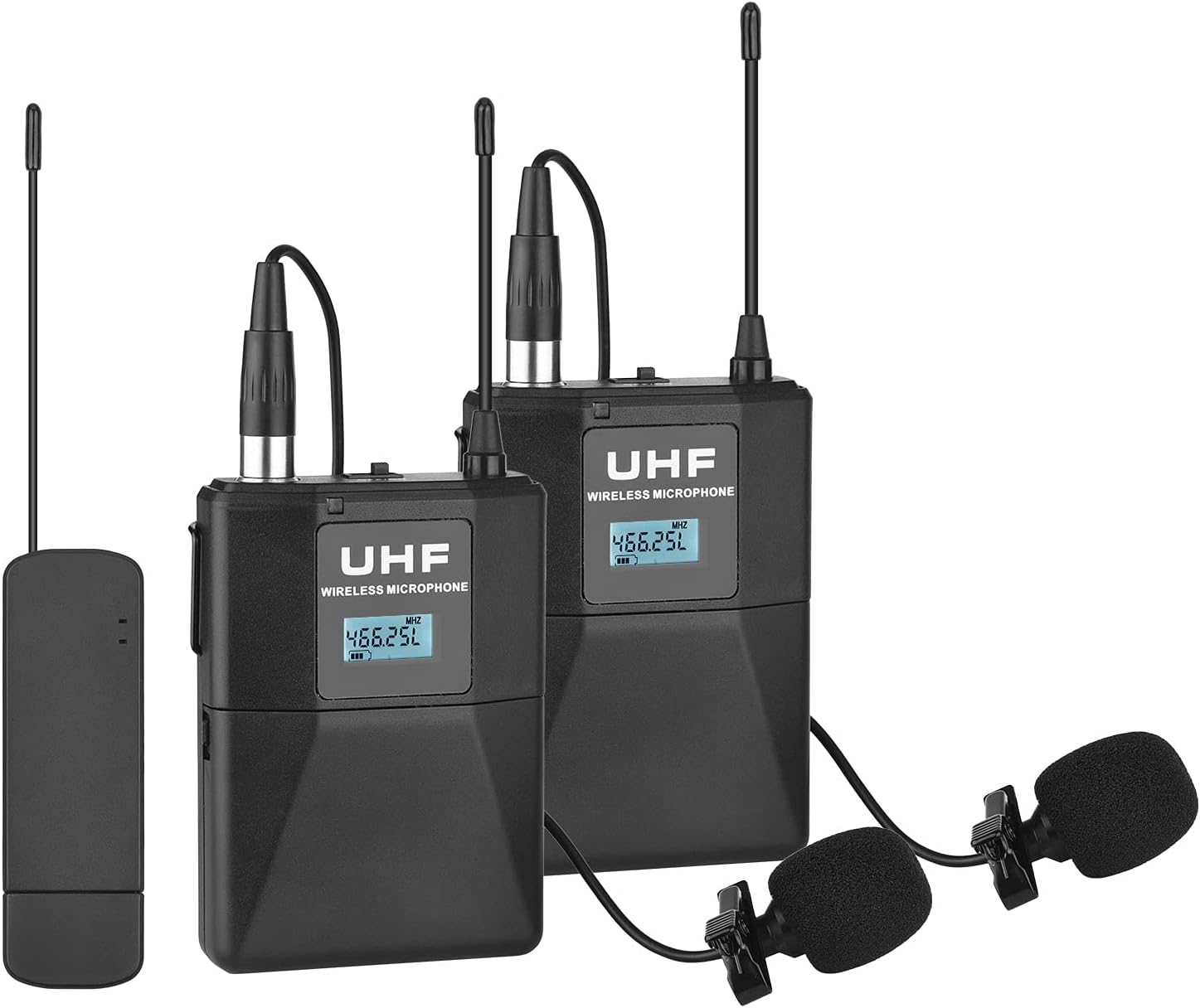Andoer UHF Wireless Lavalier Lapel Microphone System Dual Clipon Mic