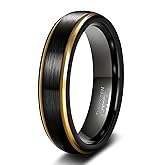 TRUMIUM 6mm 8mm Tungsten Rings for Men Women Black Wedding Band 24K Gold Plated/Rose Gold Plated Step Edges Comfort Fit Size 6-13
