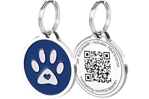 Pet Dwelling Premium Pet ID Tag for Dogs and Cats: Easy Scan QR Code, Instant Online Pet Profile Access, & Scan Location Alerts(Blue Paw)