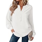 Tankaneo Womens Long Sleeve Henley Shirts Dressy Casual V Neck Tunic Tops Loose Fit Basic Tees T-Shirts