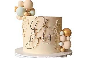 SRMIRO Acrylic Gold Oh Baby Cake Topper, Baby Welcome Party Cake Decoration Acrylic Cake Decoration for Baby Shower Gender Reveal Birthday Party Supplies