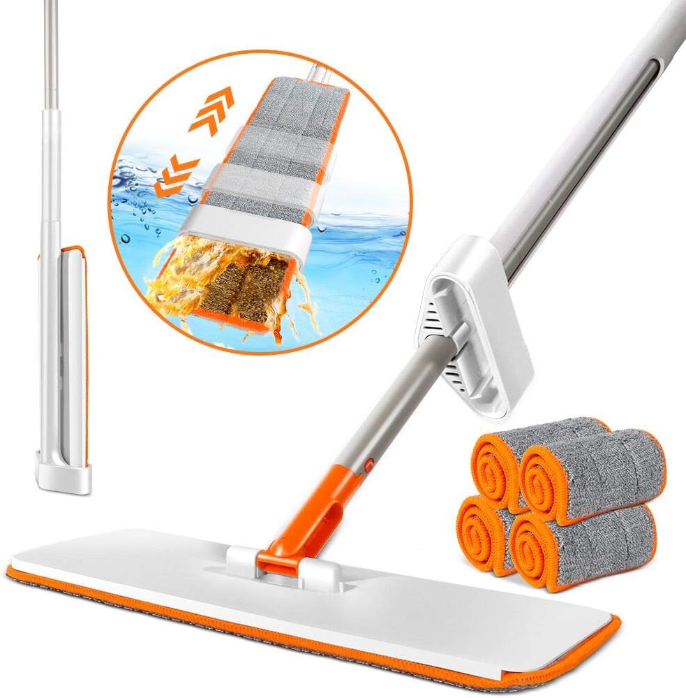 MASTERTOP Self Wring Microfiber Flat Floor Mop Wet and Dry with 4