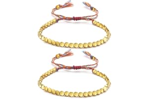 Wremily 2 Pcs Tibetan Copper Bead Bracelet Set Handmade Braided Cotton Bracelet Lucky Rope Bracelet Adjustable Friendship Bracelet Gift for Women Men