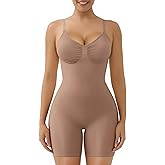 SHAPERX Women's Seamless Shapewear Tummy Control Bodysuit with Removable Pads Mid Thigh Body Shaper