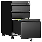 AFAIF 3 Drawer Mobile File Cabinet with Lock, Rolling Filing Cabinets for Home Office, Under Desk Small File Cabinet Three Drawers for Legal/Letter/A4 File, Black - Assembly Required