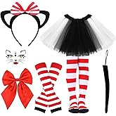 Matiniy 7 Pcs Cat Costume Headband Tail Tutu Skirt Bow Tail Gloves Socks and Sticker for Women Girls Halloween Dress Up