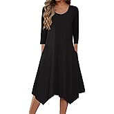 Zeagoo Midi Dresses Women 2026 Spring Dress 3/4 Sleeve Casual Dresses with Pockets A Line Summer Beach Sundress