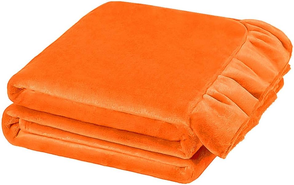 PiccoCasa Flannel Fleece Blanket Throw Size Orange Sofa Throws and