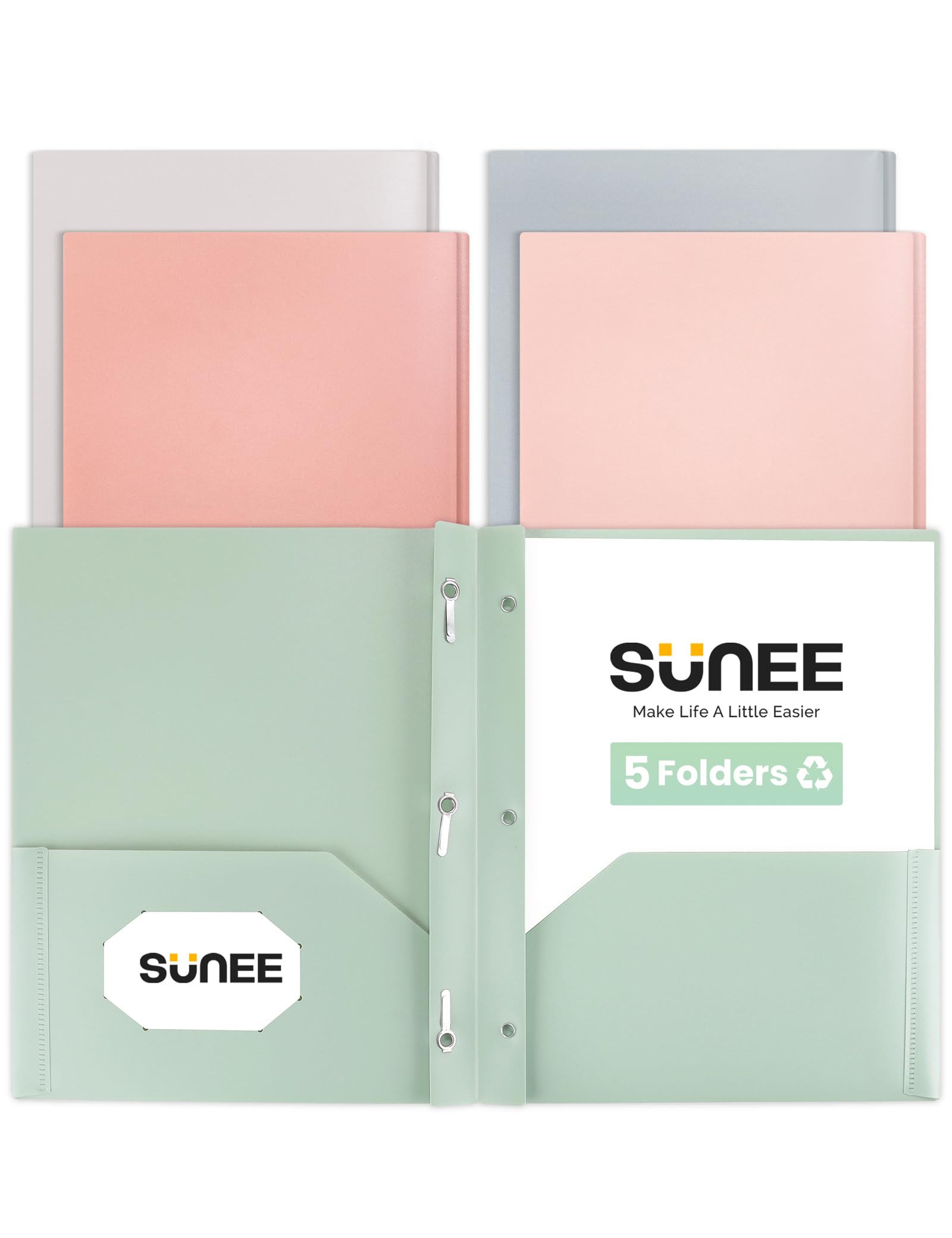 Photo 1 of SUNEE Pocket Folders with Prongs(5 Pack, Vintage Colors) Recycled Plastic Folders with Pockets and Prongs Fit Letter Size, Poly Folders with Pockets for School Office Home