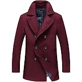 chouyatou Men's Classic Notched Collar Double Breasted Wool Blend Pea Coat